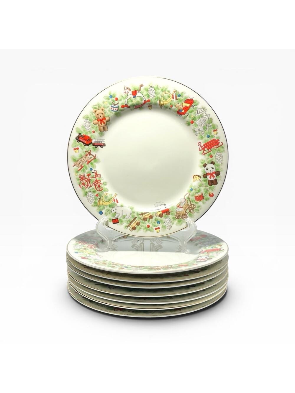 (David) Shibata Toki “Toy Shop” Set of 8 Bone China Salad Plates 7 3/4”